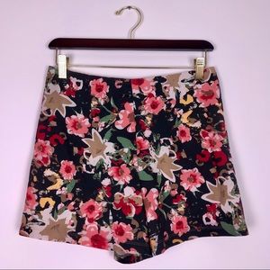 Black Floral Print Shorts
